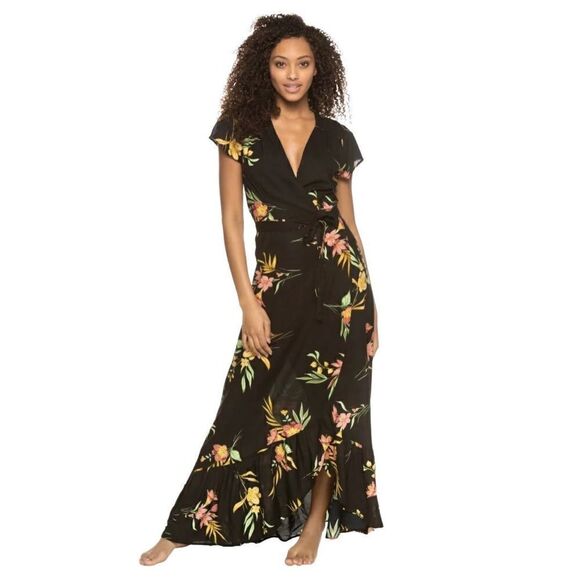 XIX PALMS Kaanapali Wrap Maxi Dress Black Size XS - Picture 1 of 12